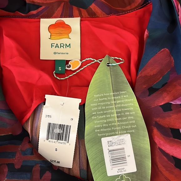 Farm Rio Bird Flowers Pleated Long Sleeve Babydoll Collared Blouse - Picture 12 of 12